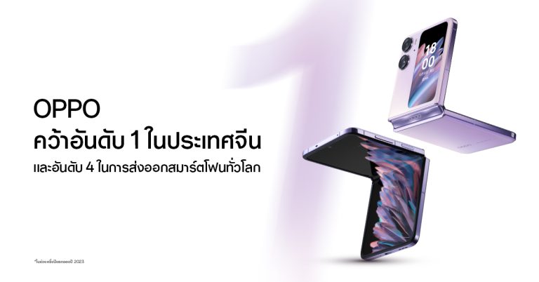 OPPO คว้าอันดับ 1 ในประเทศจีนและอันดับ 4 ในการส่งออกสมาร์ตโฟนทั่วโลก  ในครึ่งปีแรกของปี 2023 ด้วยความสำเร็จจาก OPPO Find N2 Flip