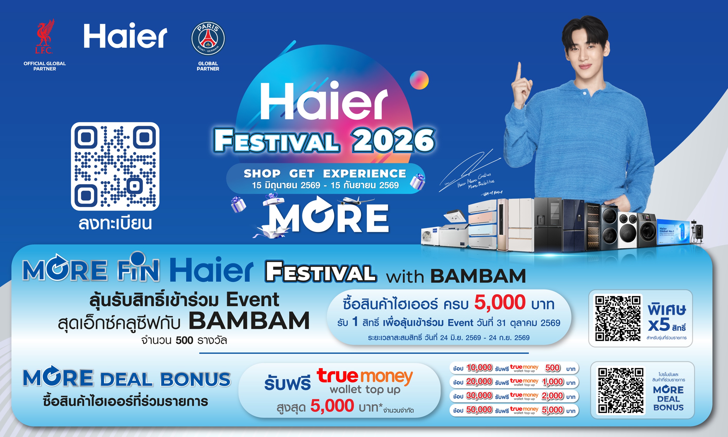 ไฮเออร์ เปิดเทศกาลช้อปแห่งปี “Haier Festival 2026” ช้อปคุ้ม ลุ้นเจอ “แบมแบม”  และโบนัส TrueMoney Wallet สูงสุด 5,000 บาท